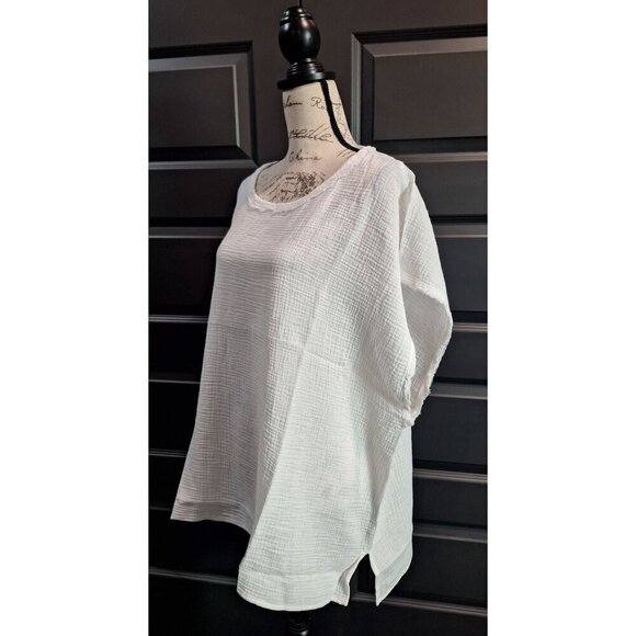 NWT Tahari Woman Sugar White Linen Pullover Blouse/Size 3X - Picture 2 of 11